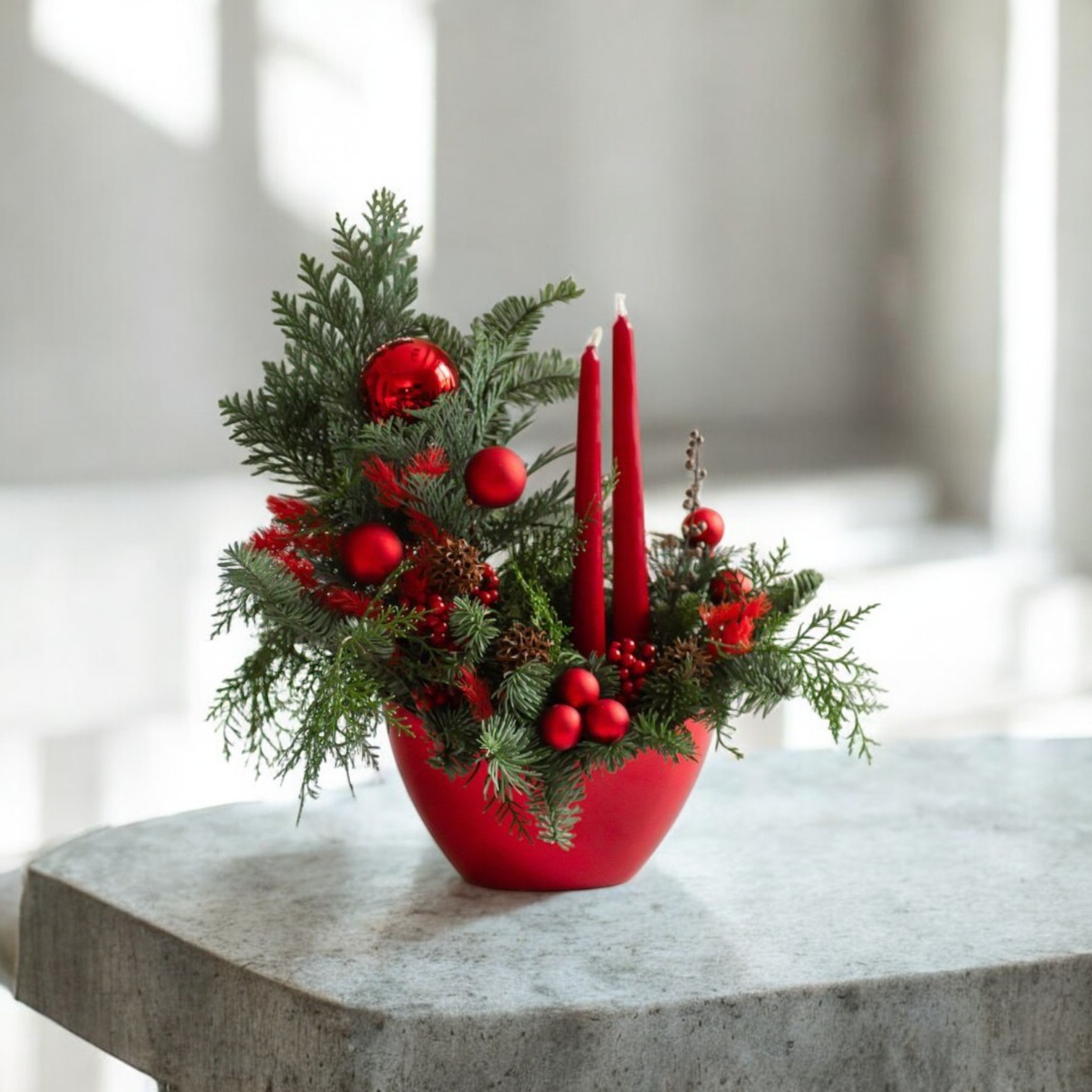 Crimson Duo Lüks Yılbaşı Mum Aranjmanı