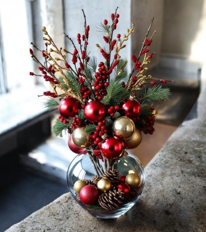 Crystal Noel Luxe Cam Vazo Yılbaşı Aranjmanı