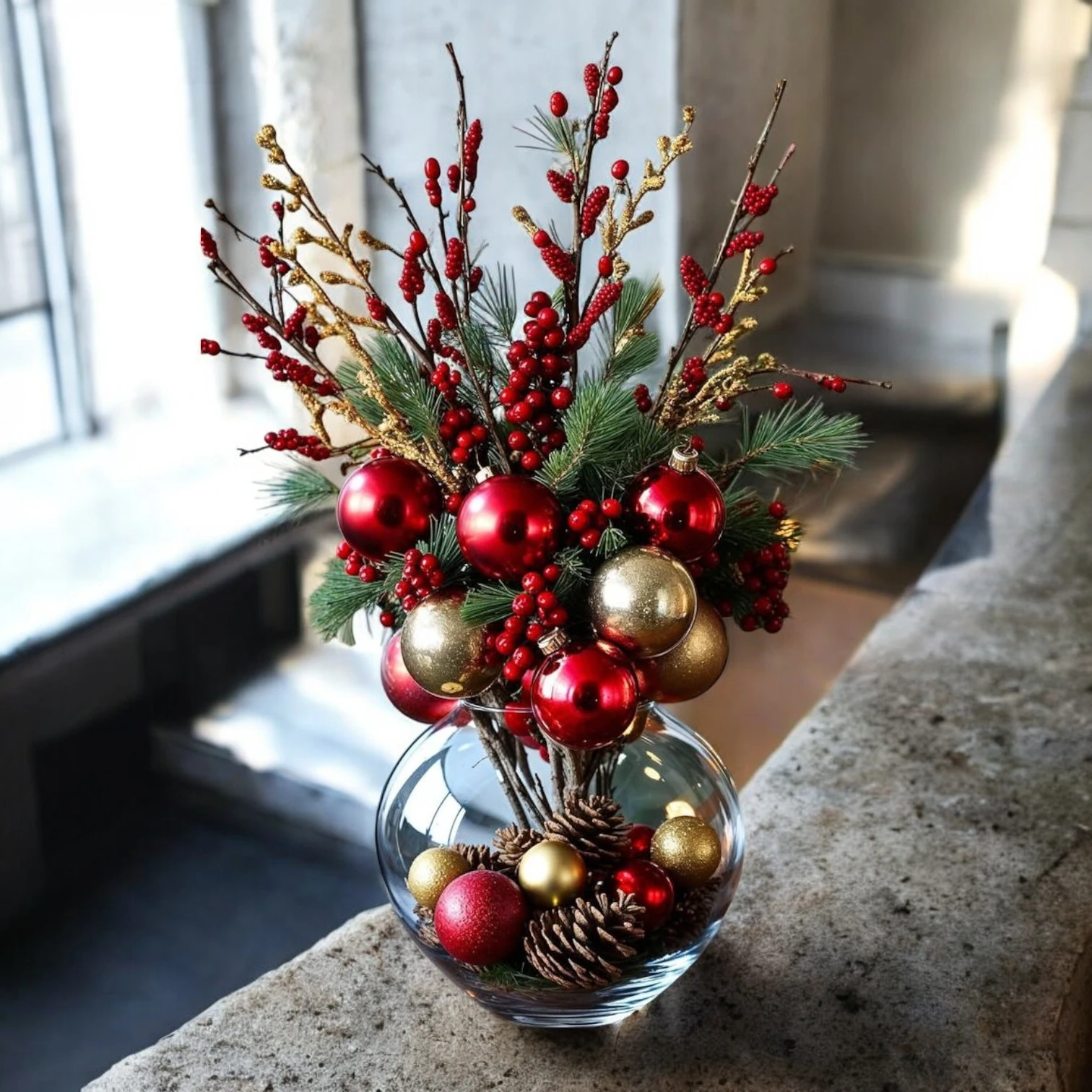 Crystal Noel Luxe Cam Vazo Yılbaşı Aranjmanı