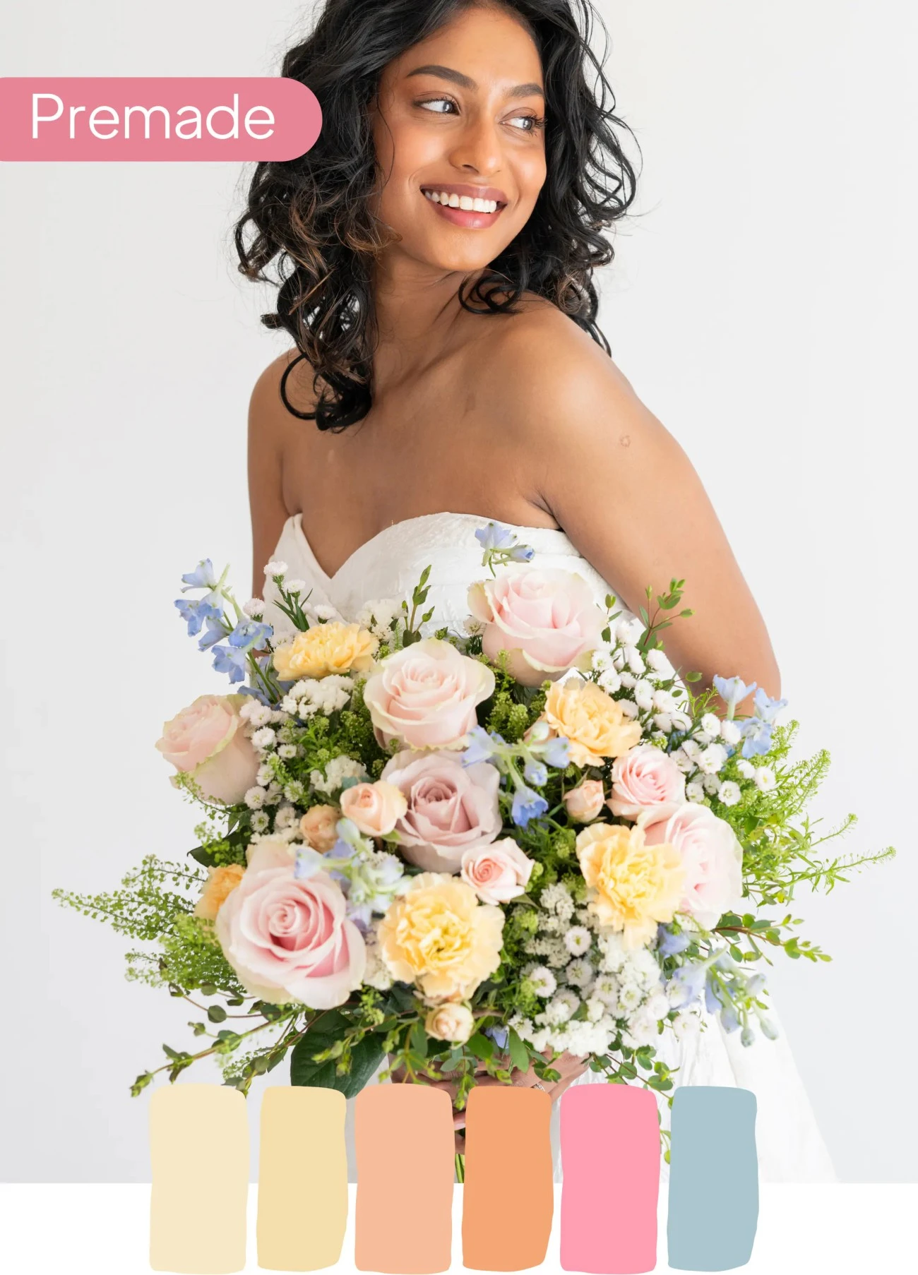 Sweet Wildflower Gelin Buketi – Pastel Pembe ve Sarı Çiçeklerden Zarif Buket