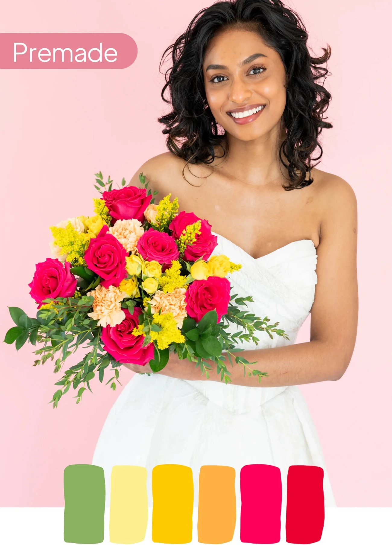 Vibrant Pink Gelin Buketi – Pembe ve Sarının Enerjik Buluşması